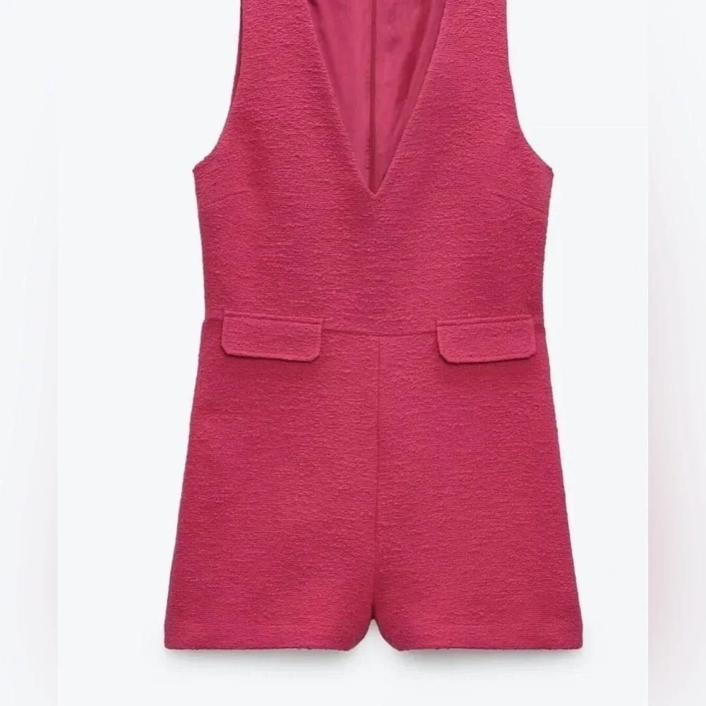 Zara Romper Sleeveless V Neck Mini Pink XS - Picture 6 of 8